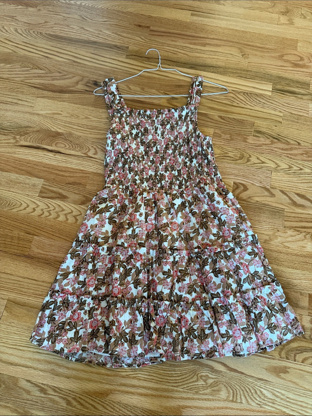 THML Pink & Brown Floral Smocked Sundress for ladies